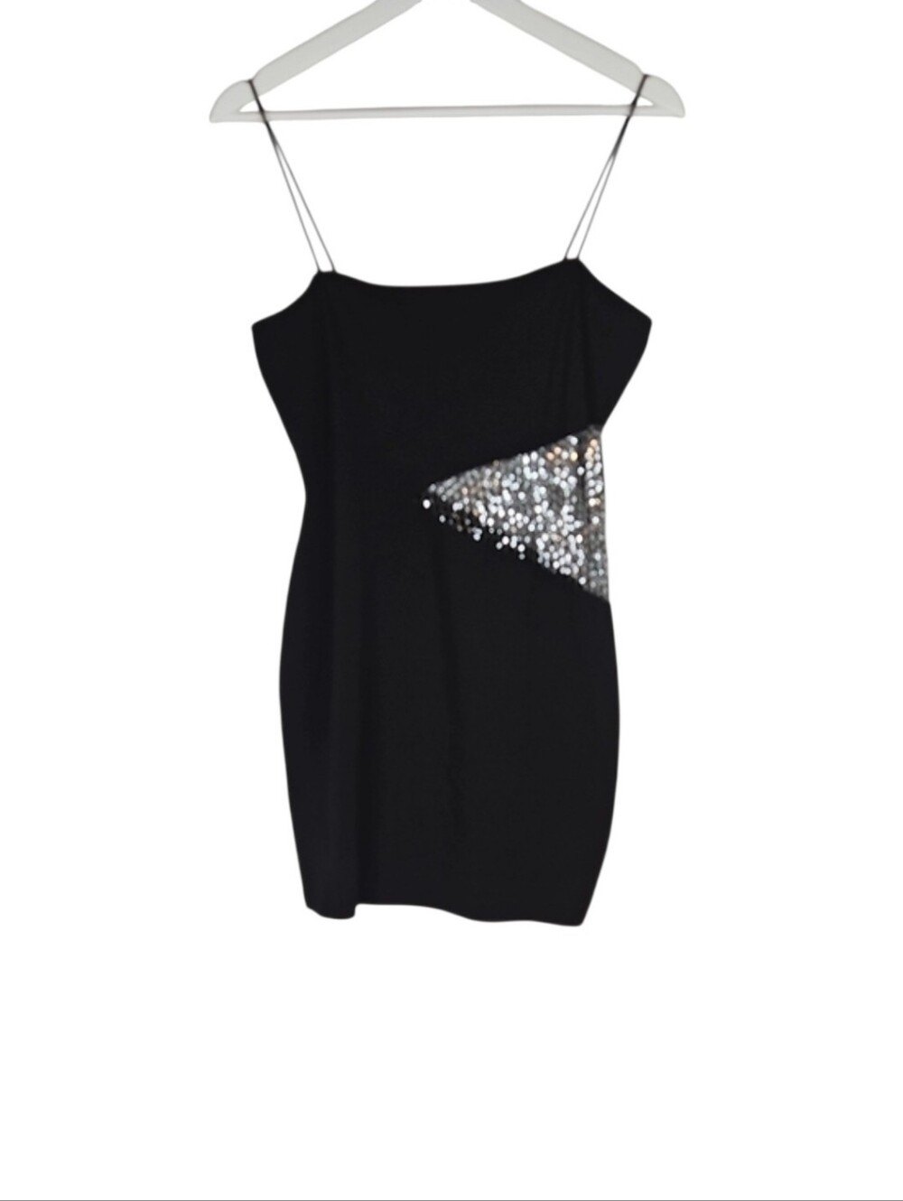 Y2K Black Mini Dress with Sequin Sheer Mesh  Side Party Cocktail Going Out Dress